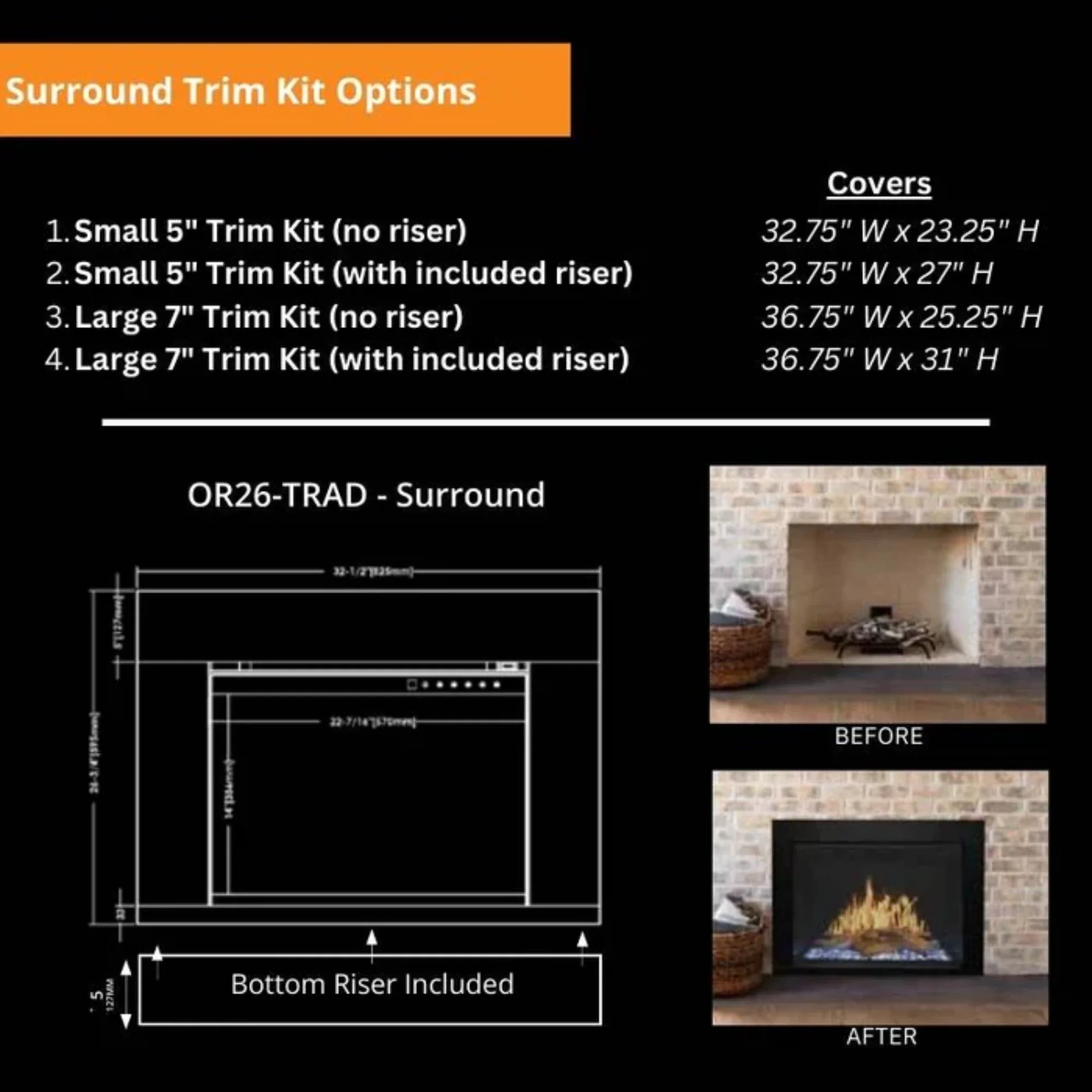 Modern Flames 4" Small Surround for Orion 36" - Image 2