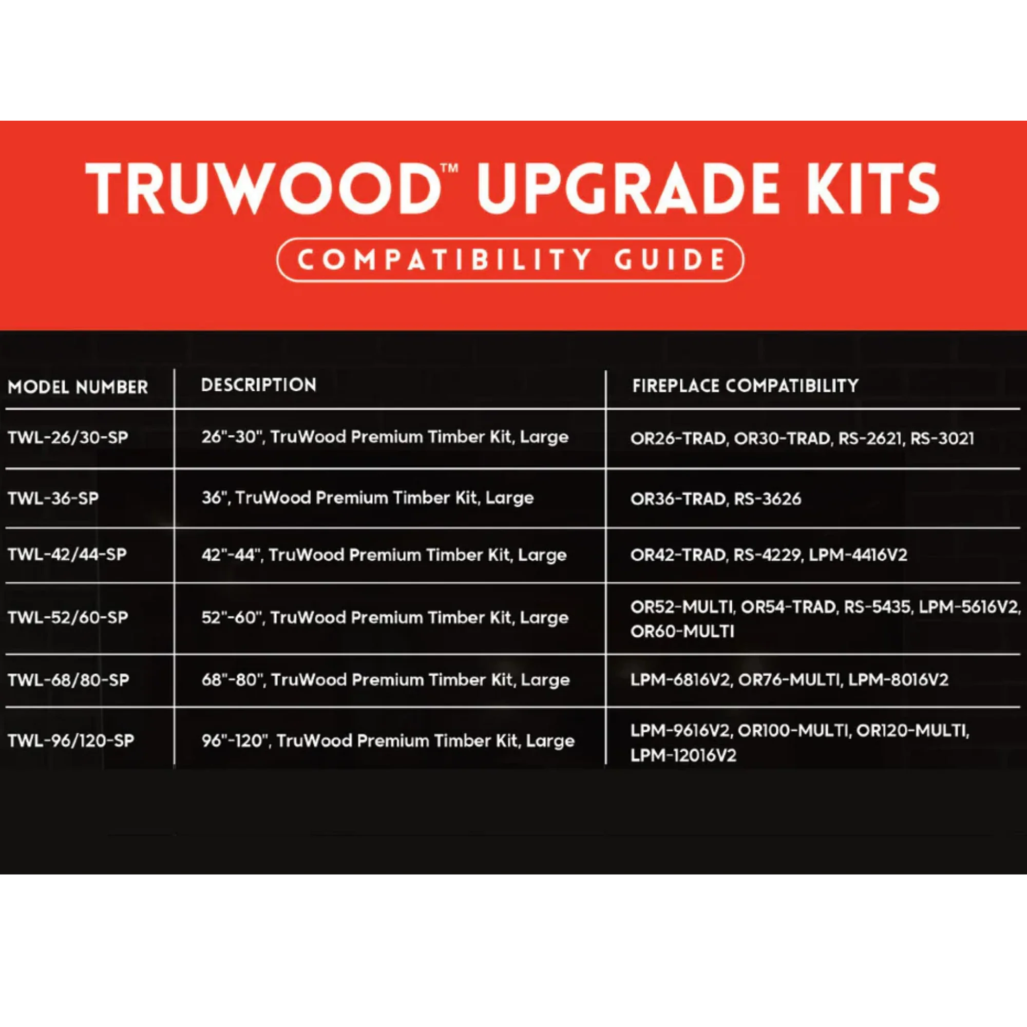 Modern Flames 96"- 120" TruWood Premium Timber Kit - Large - Image 3