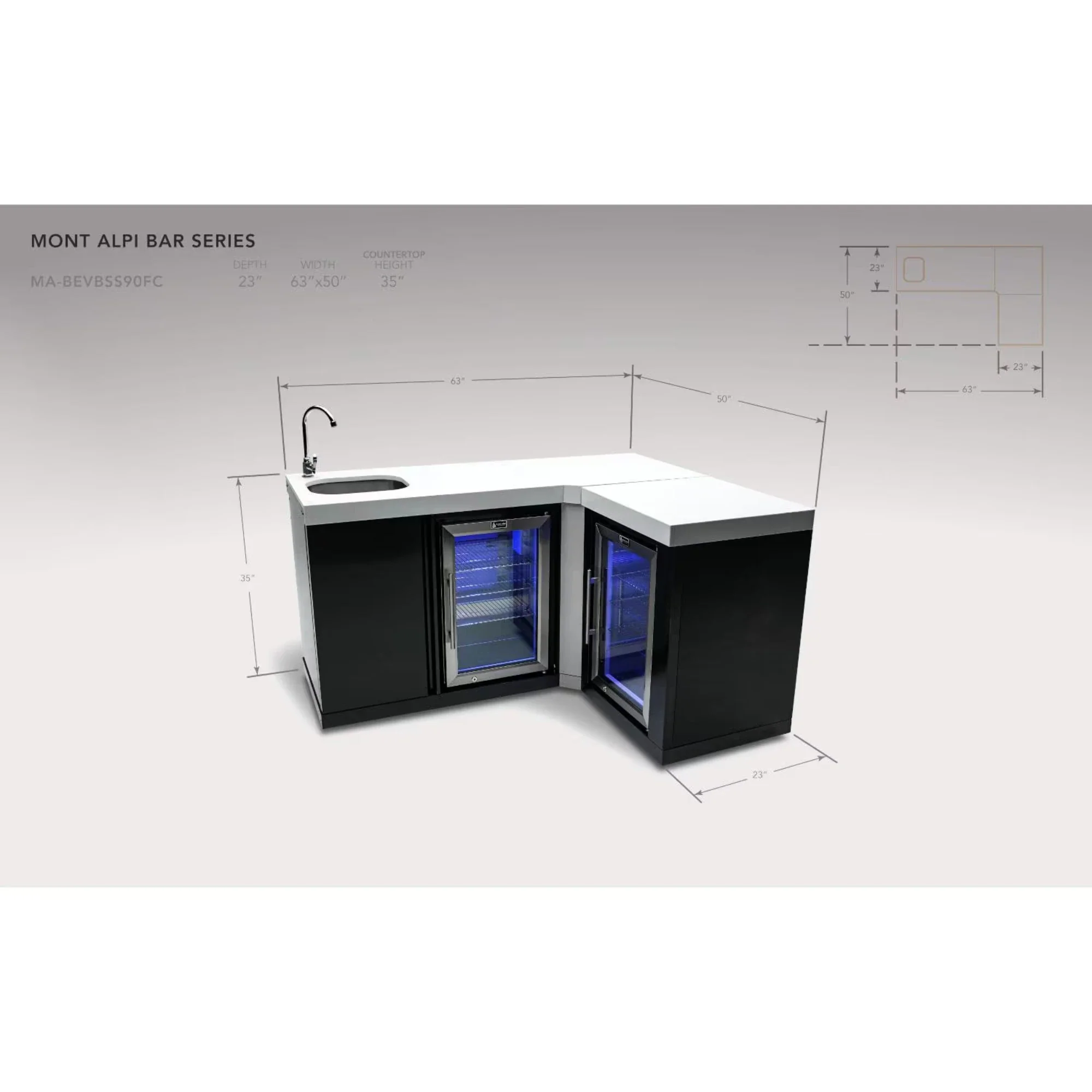 Mont Alpi Black Beverage Center w/ 90 Degree Corner & Fridge Cabinet - Image 6