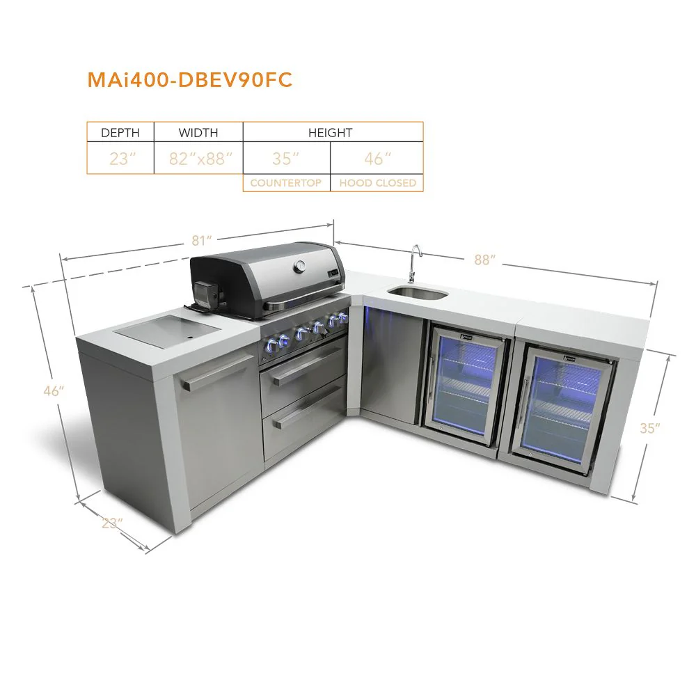 Mont Alpi MAi400-D90BEVFC Propane 4-Burner Deluxe Island with 90-Degree Corner, Beverage Center & Fridge Cabinet - Image 2