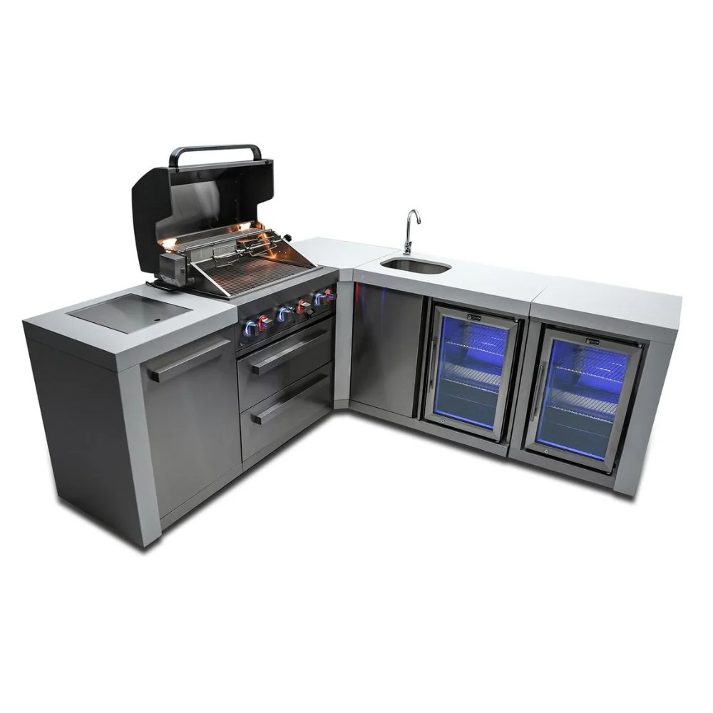 Mont Alpi MAi400-D90BEVFC Propane 4-Burner Deluxe Island with 90-Degree Corner, Beverage Center & Fridge Cabinet - Image 3