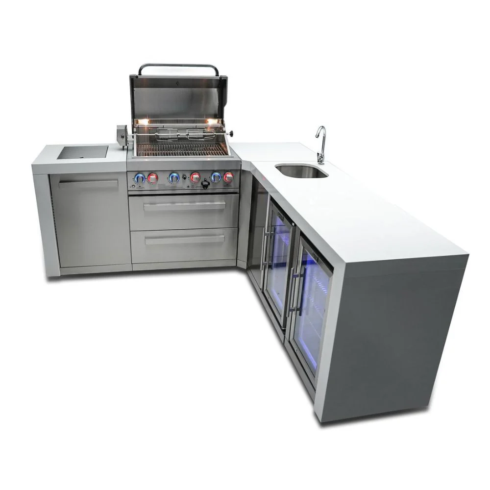Mont Alpi MAi400-D90BEVFC Propane 4-Burner Deluxe Island with 90-Degree Corner, Beverage Center & Fridge Cabinet - Image 4