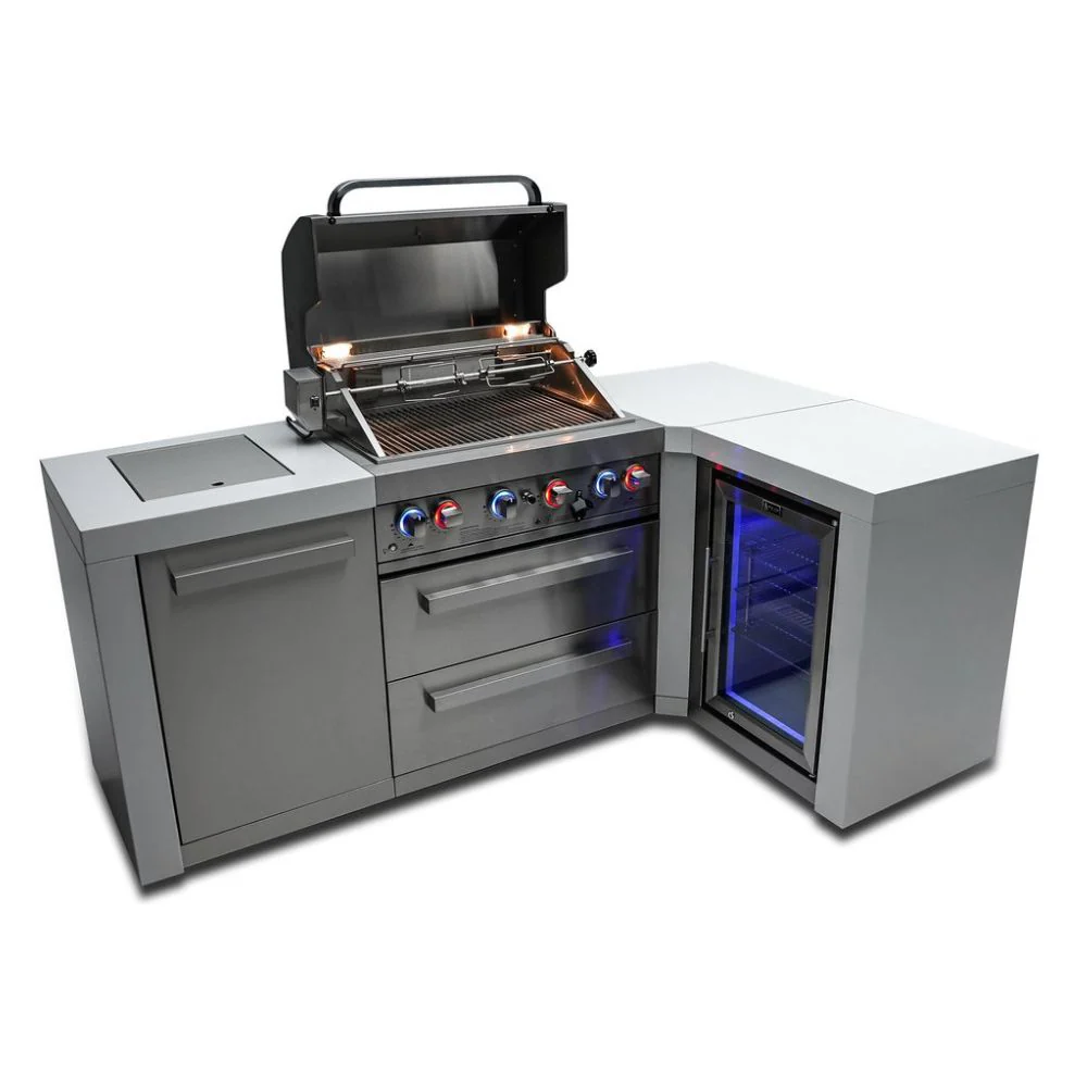Mont Alpi MAi400-D90FC Propane 4-Burner Deluxe Island with 90-Degree Corner & Fridge Cabinet - Image 4