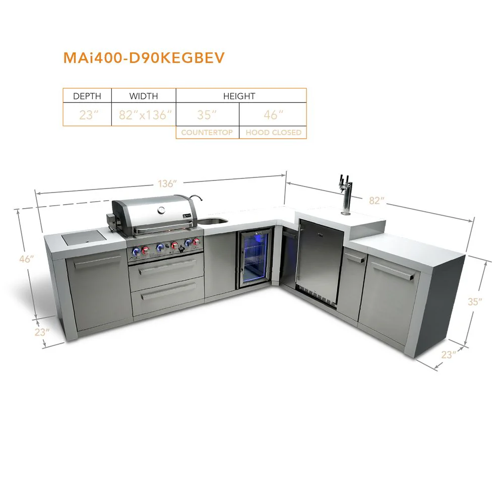 Mont Alpi MAi400-D90KEGBEV Propane 4-Burner Deluxe Island with 90-Degree Corner, Kegerator & Beverage Center - Image 3