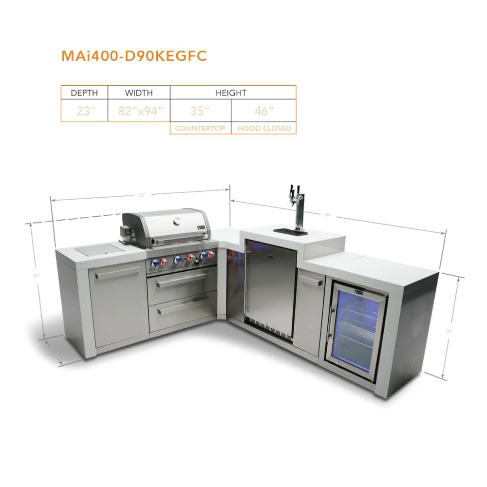 Mont Alpi MAi400-D90KEGFC Propane 4-Burner Deluxe Island with 90-Degree Corner, Kegerator & Fridge Cabinet - Image 3