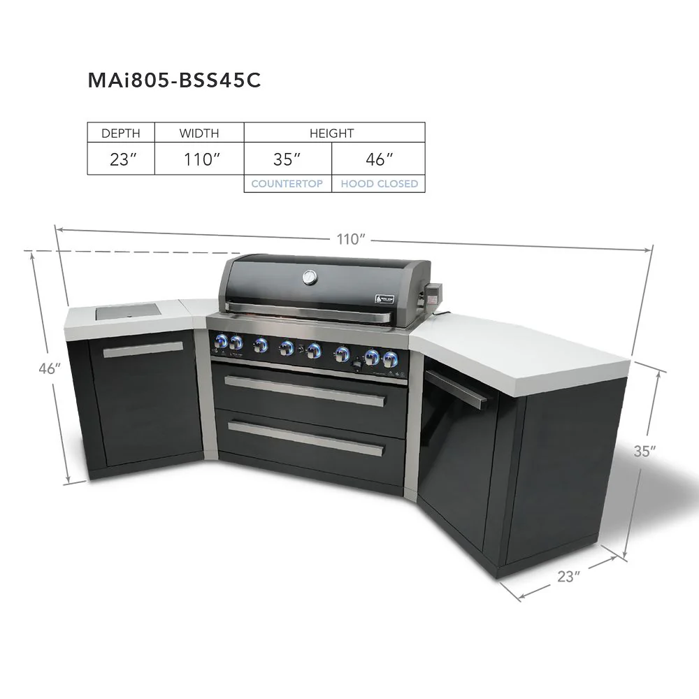 Mont Alpi MAi805-BSS45 Black, Propane 6-Burner Island with 45-Degree Corner - Image 2