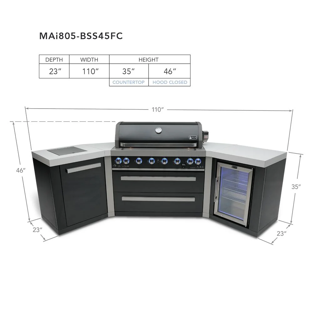 Mont Alpi MAi805-BSS45FC Black, Propane 6-Burner Island with 45-Degree Corners & Fridge Cabinet - Image 4