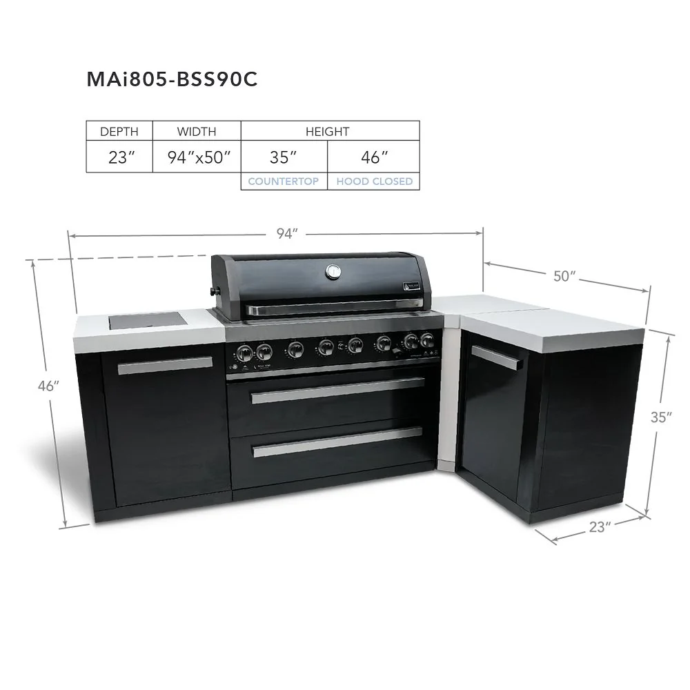 Mont Alpi MAi805-BSS90 Black, Propane 6-Burner Island with 90-Degree Corner - Image 2