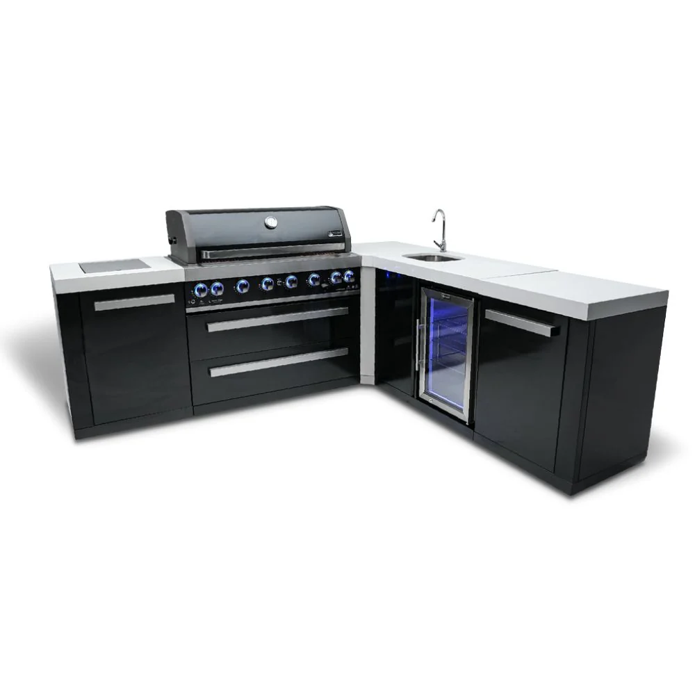 Mont Alpi MAi805-BSS90BEV Black, Propane 6-Burner Island with 90-Degree Corner & Beverage Center - Image 2