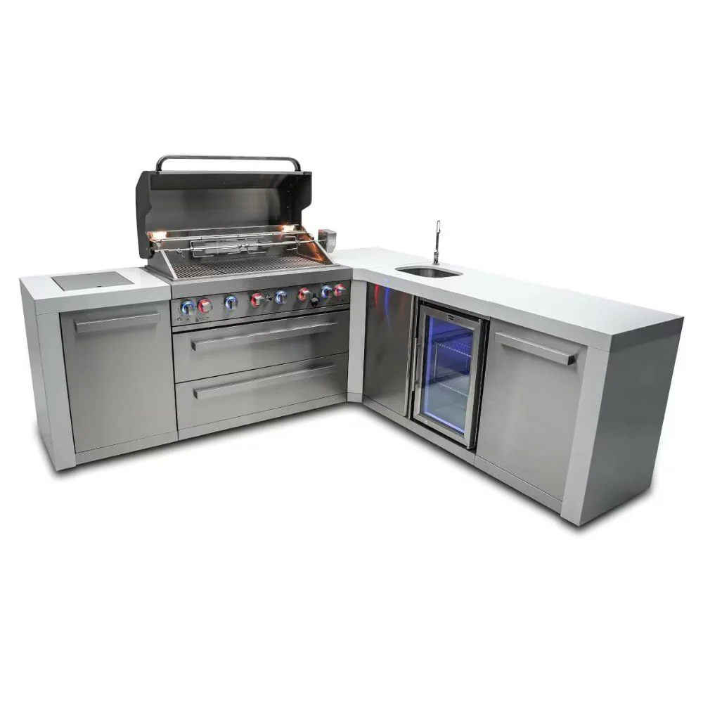 Mont Alpi MAi805-D90BEV 6-Burner Deluxe Outdoor Kitchen Island with 90-Degree Corner & Beverage Center - Image 2