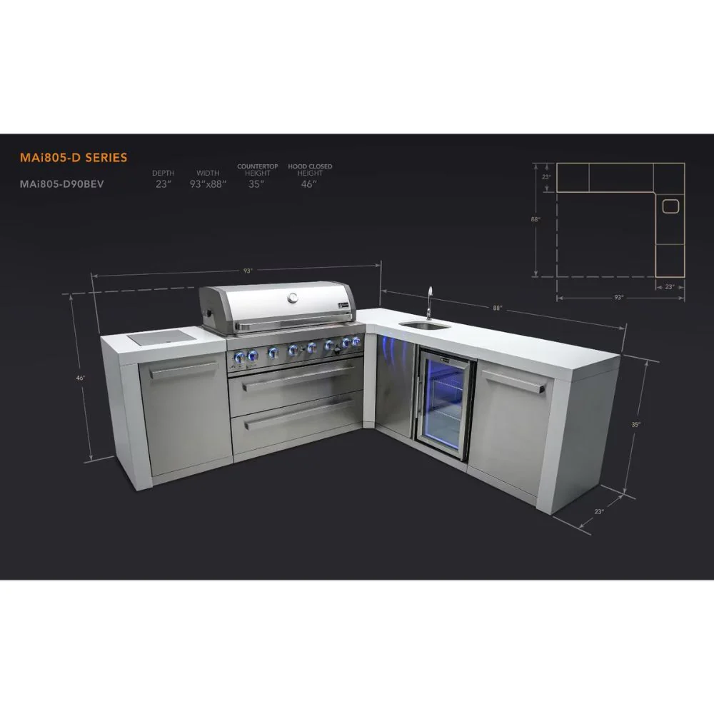 Mont Alpi MAi805-D90BEV 6-Burner Deluxe Outdoor Kitchen Island with 90-Degree Corner & Beverage Center - Image 3