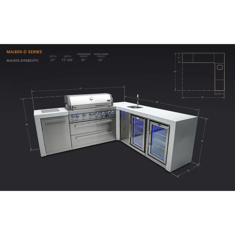 Mont Alpi MAi805-D90BEVFC Propane 6-Burner Deluxe Island with 90-Degree Corner, Beverage Center & Fridge Cabinet - Image 11