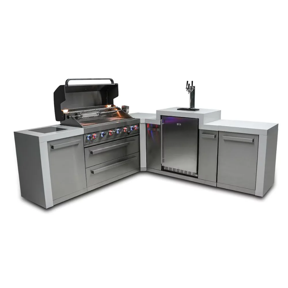 Mont Alpi MAi805-D90KEG 6-Burner Deluxe Outdoor KItchen Island with 90-Degree Corner & Kegerator - Image 2