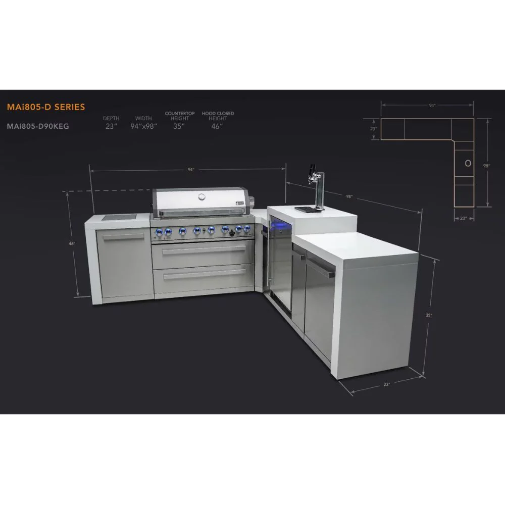 Mont Alpi MAi805-D90KEG 6-Burner Deluxe Outdoor KItchen Island with 90-Degree Corner & Kegerator - Image 9