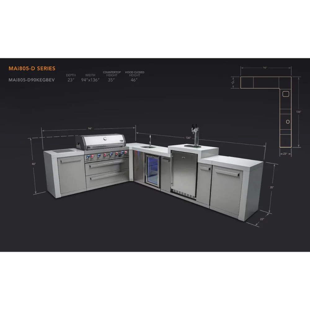 Mont Alpi MAi805-D90KEGBEV 6-Burner Deluxe Island with 90-Degree Corner, Kegerator & Beverage Center - Image 3