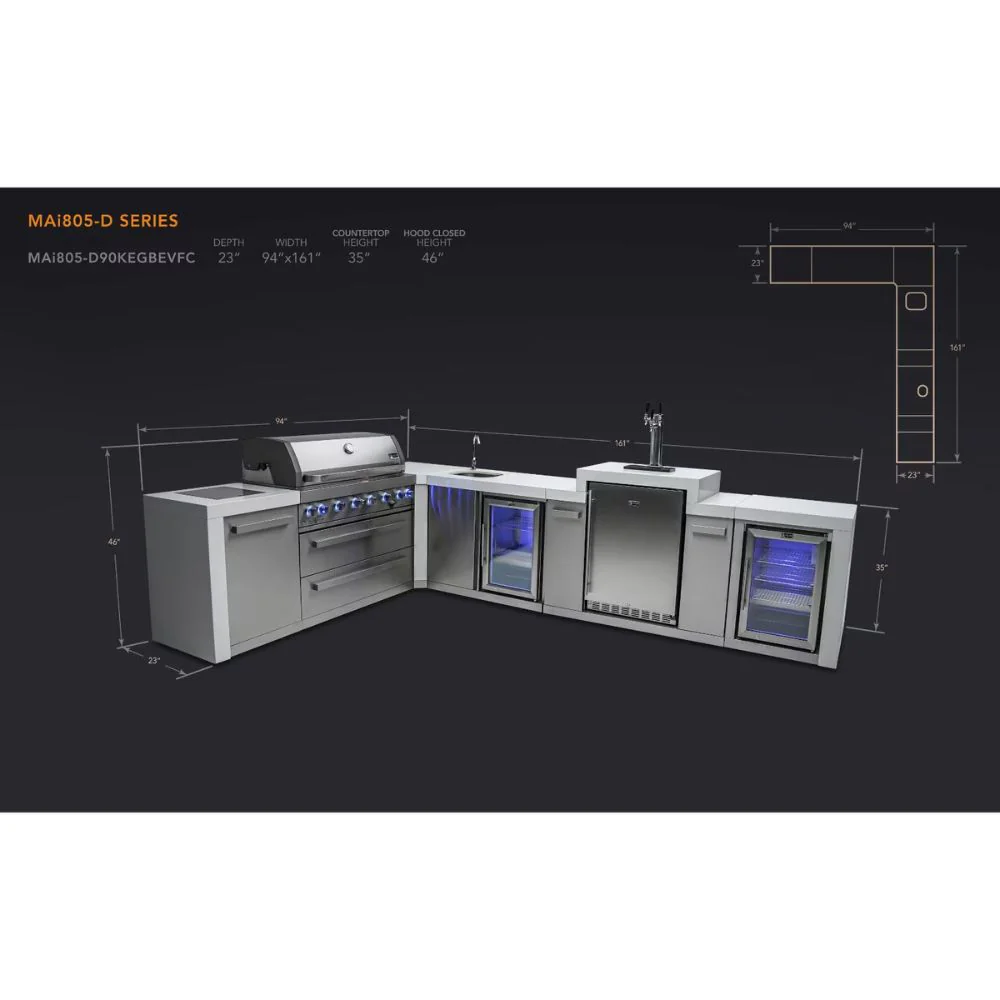 Mont Alpi MAi805-D90KEGBEVFC Propane 6-Burner Deluxe Island with 90-Degree Corner, Kegerator, Beverage Center & Fridge Cabinet - Image 12