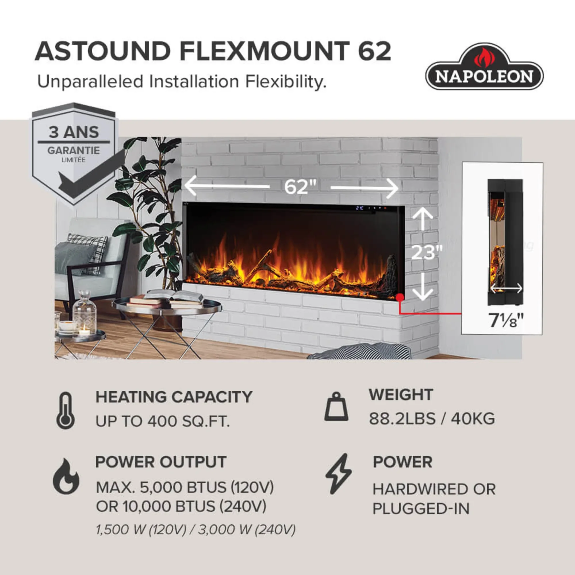 Napoleon Astound 62 FlexMount Electric Fireplace - Image 2