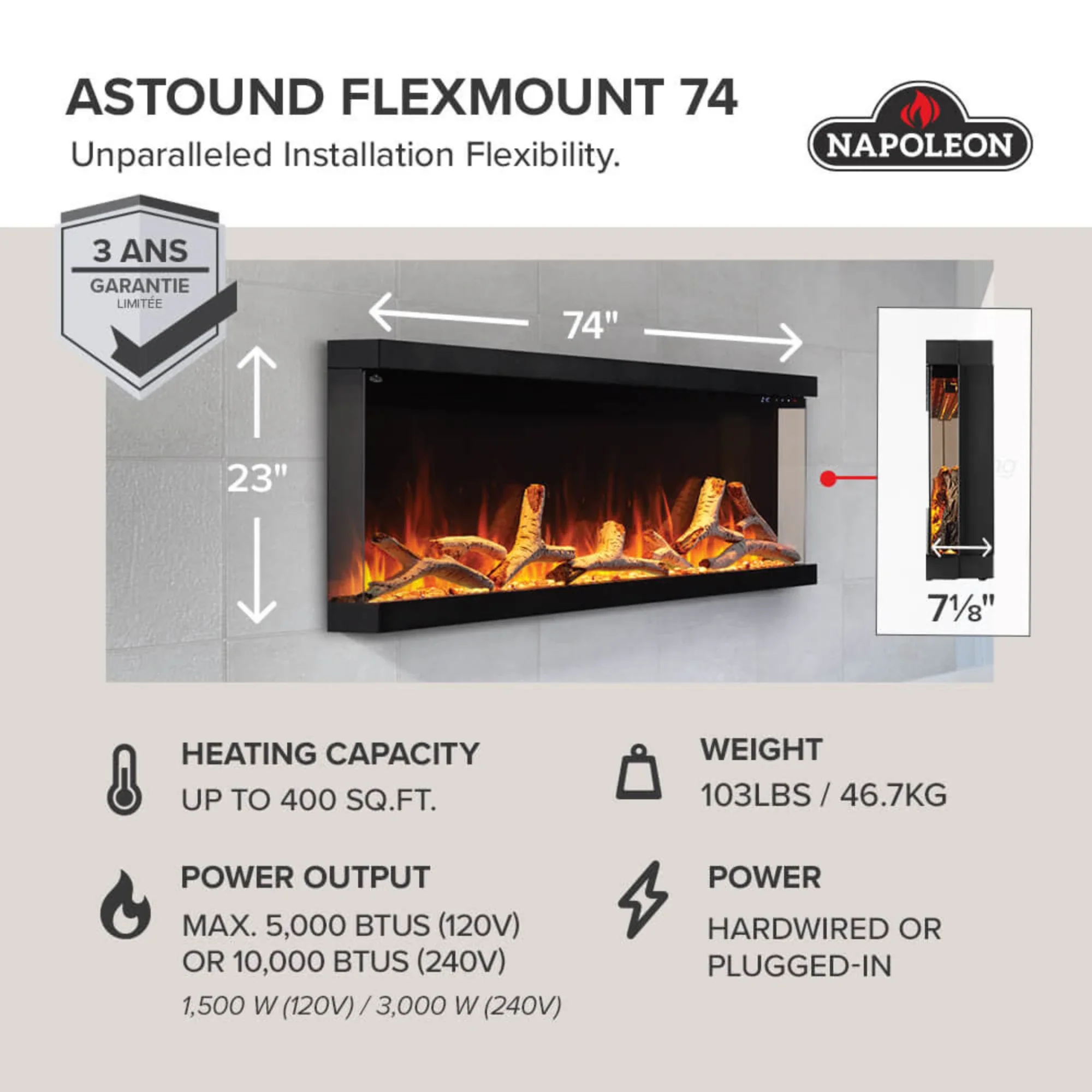 Napoleon Astound 74 FlexMount Electric Fireplace - Image 2