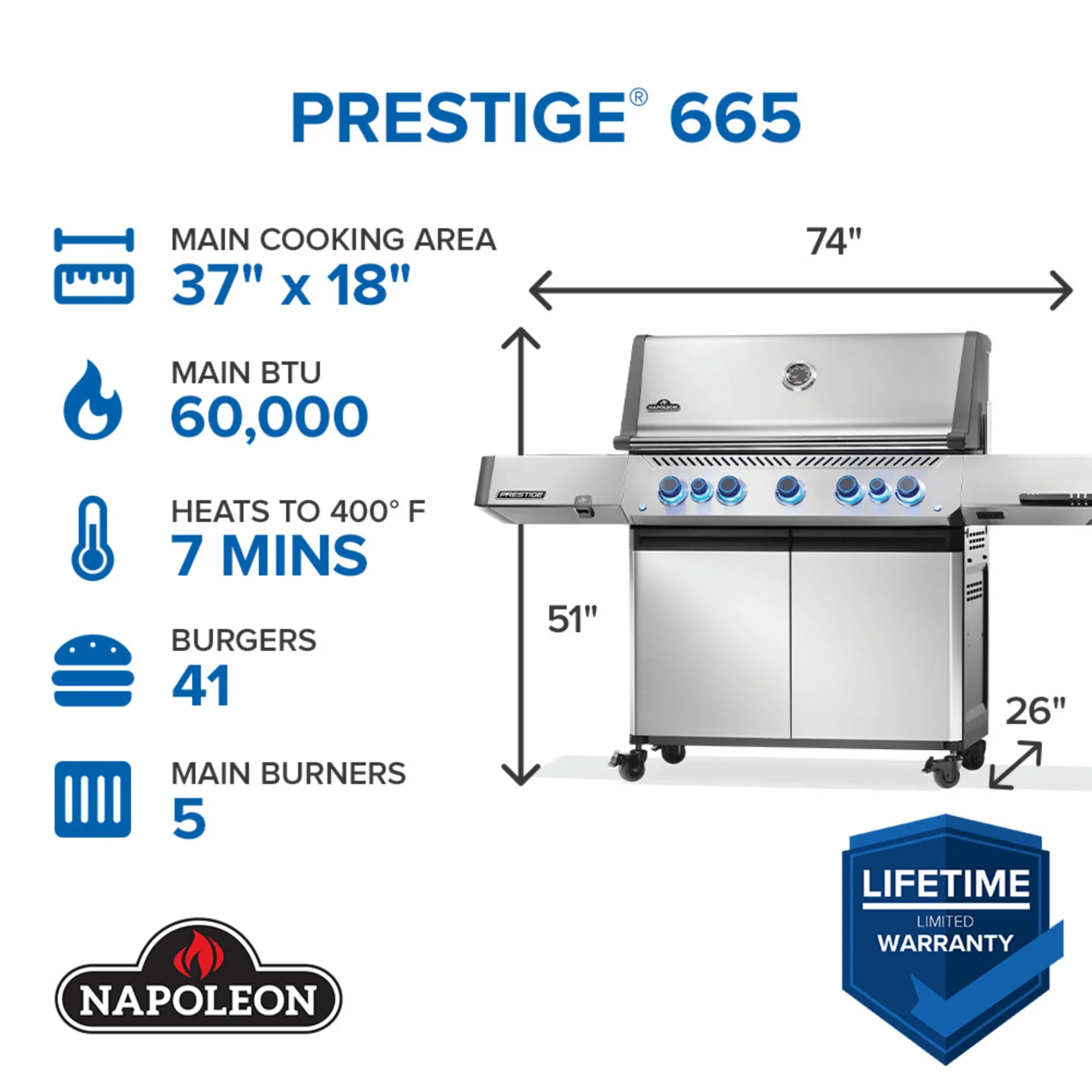 Napoleon New Prestige® 665 RSIB Freestanding Gas Grill w/ Infrared Side and Rear Burner - Image 2