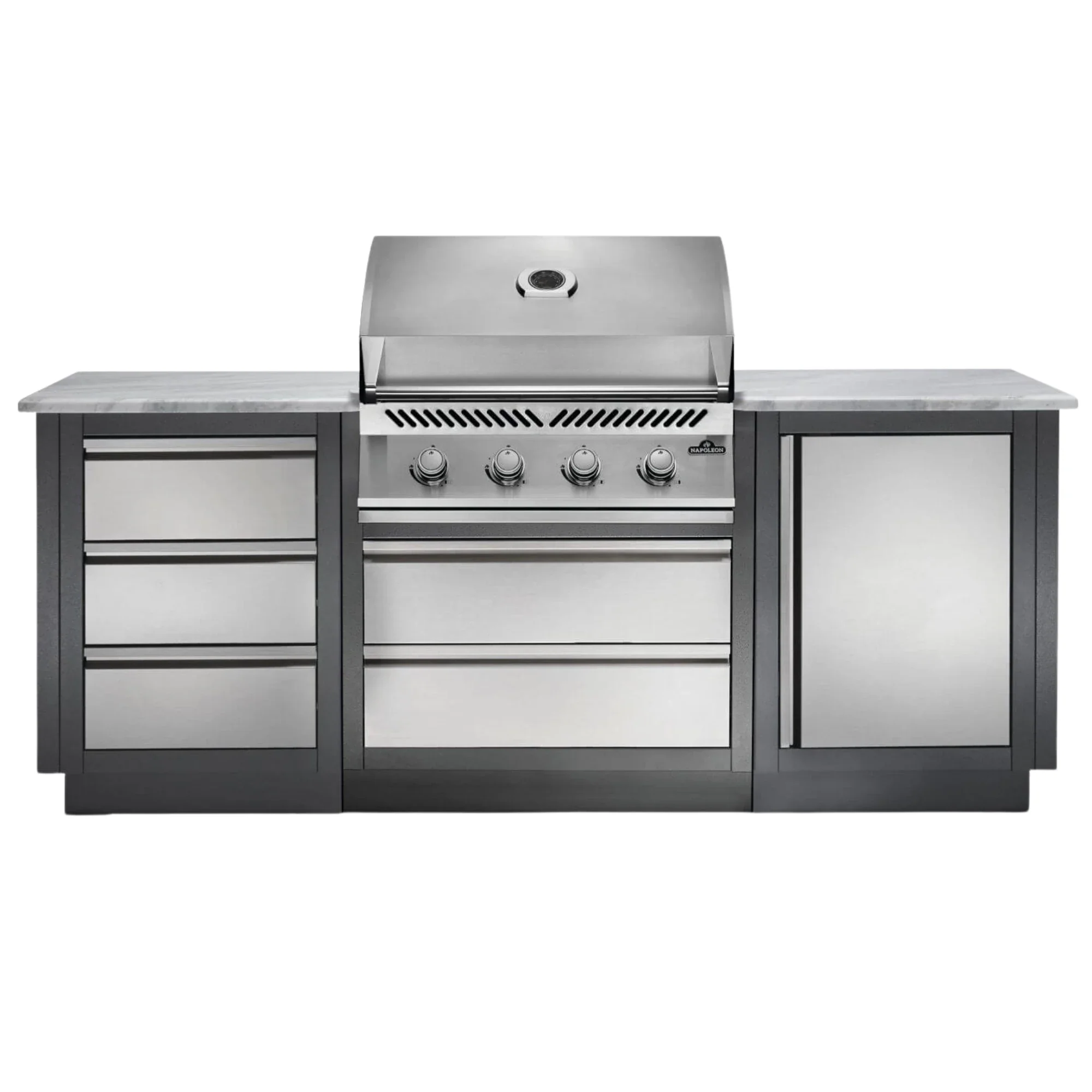 Napoleon Oasis 100 Outdoor Kitchen Island w/ Built-in 500 Series 32 Propane Grill & Valet Gray Granite Countertop