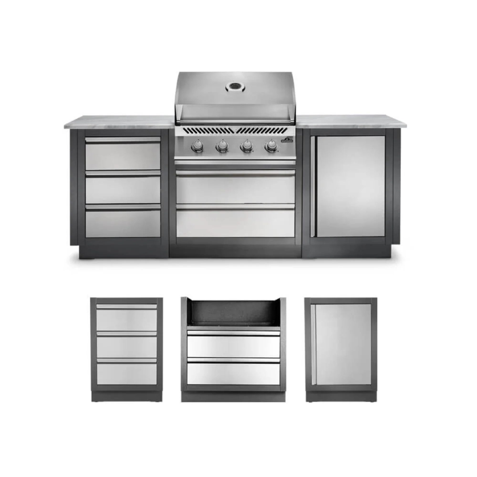 Napoleon Oasis 100 Outdoor Kitchen Island w/ Built-in 500 Series 32 Propane Grill & Valet Gray Granite Countertop - Image 7