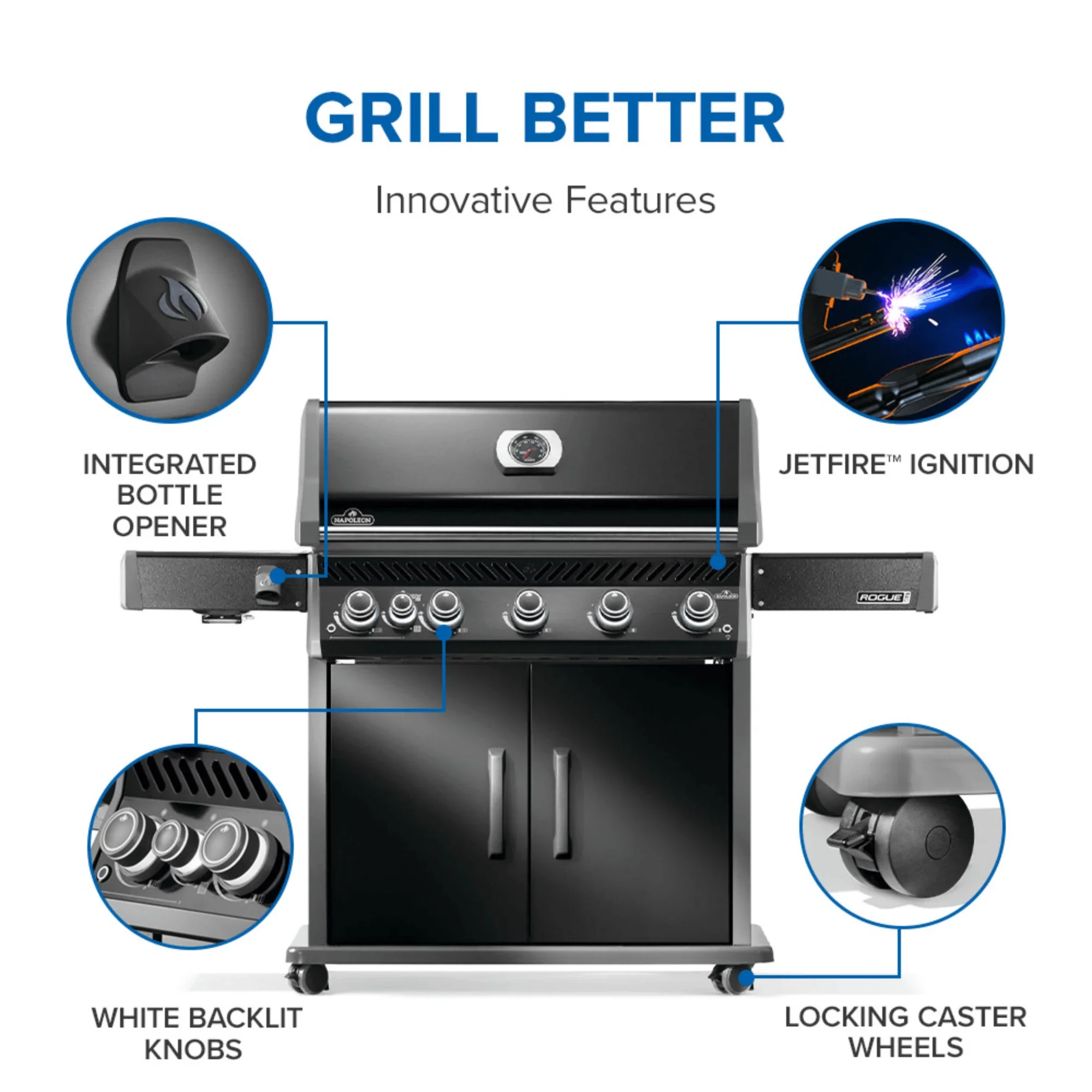 Napoleon Rogue PRO 625 SIB Black Freestanding Gas Grill w/ Infrared Side Burner - Image 6