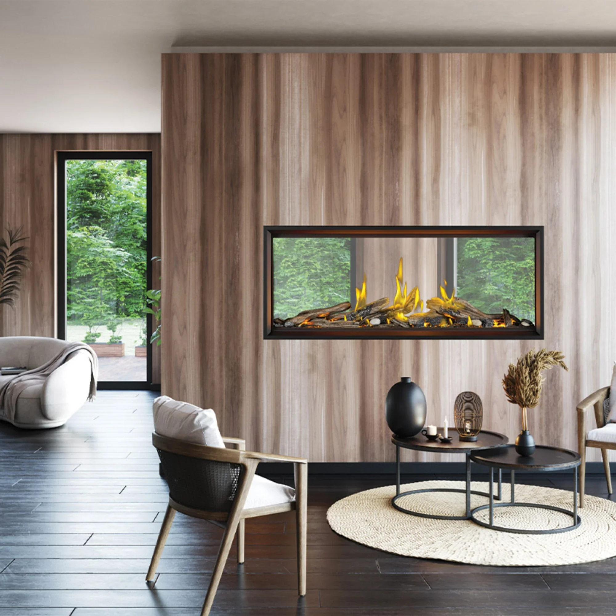 Napoleon Tall Linear Vector™ 74 See Through Direct Vent Natural Gas Fireplace w/ Luminous Logs - Electronic Ignition - Image 2