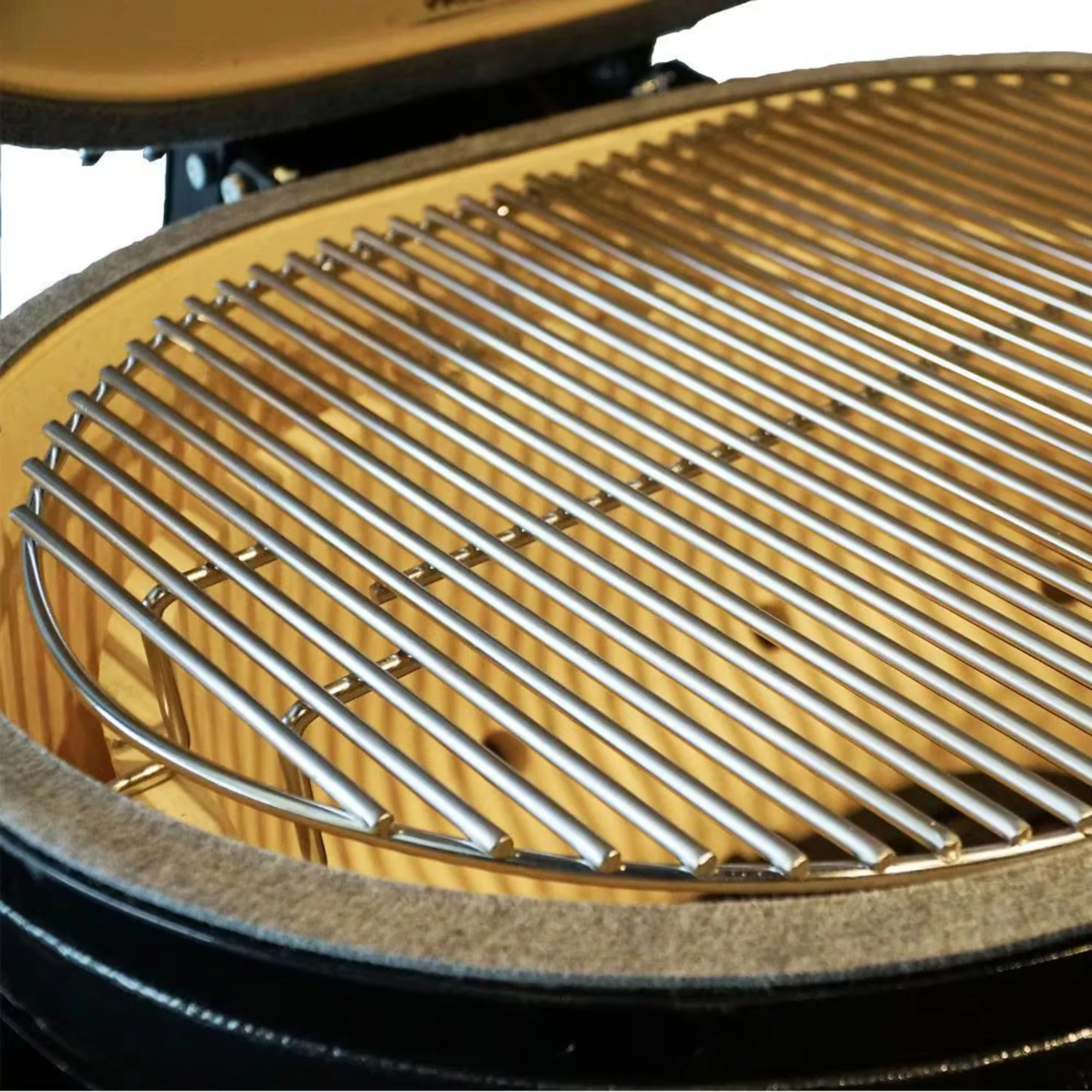 Primo Oval Junior 200 Ceramic Kamado Grill On Steel Cart w/ Side Tables & Stainless Steel Grates - Image 2