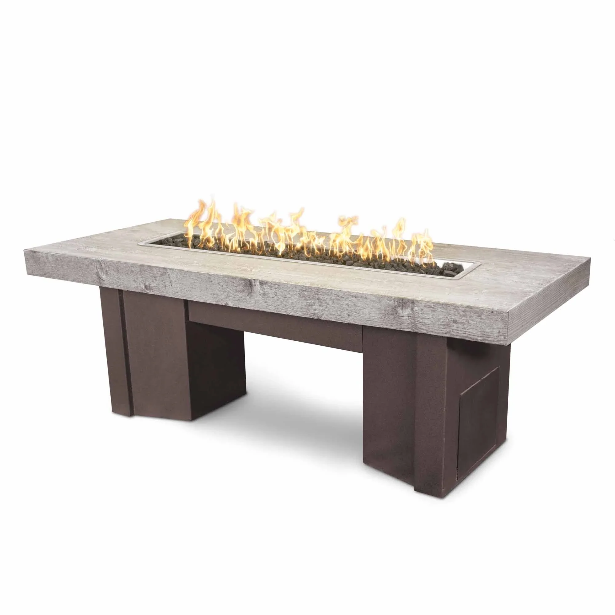 The Outdoor Plus Alameda 60 Inch Propane Gas Fire Table Wood Grain Top