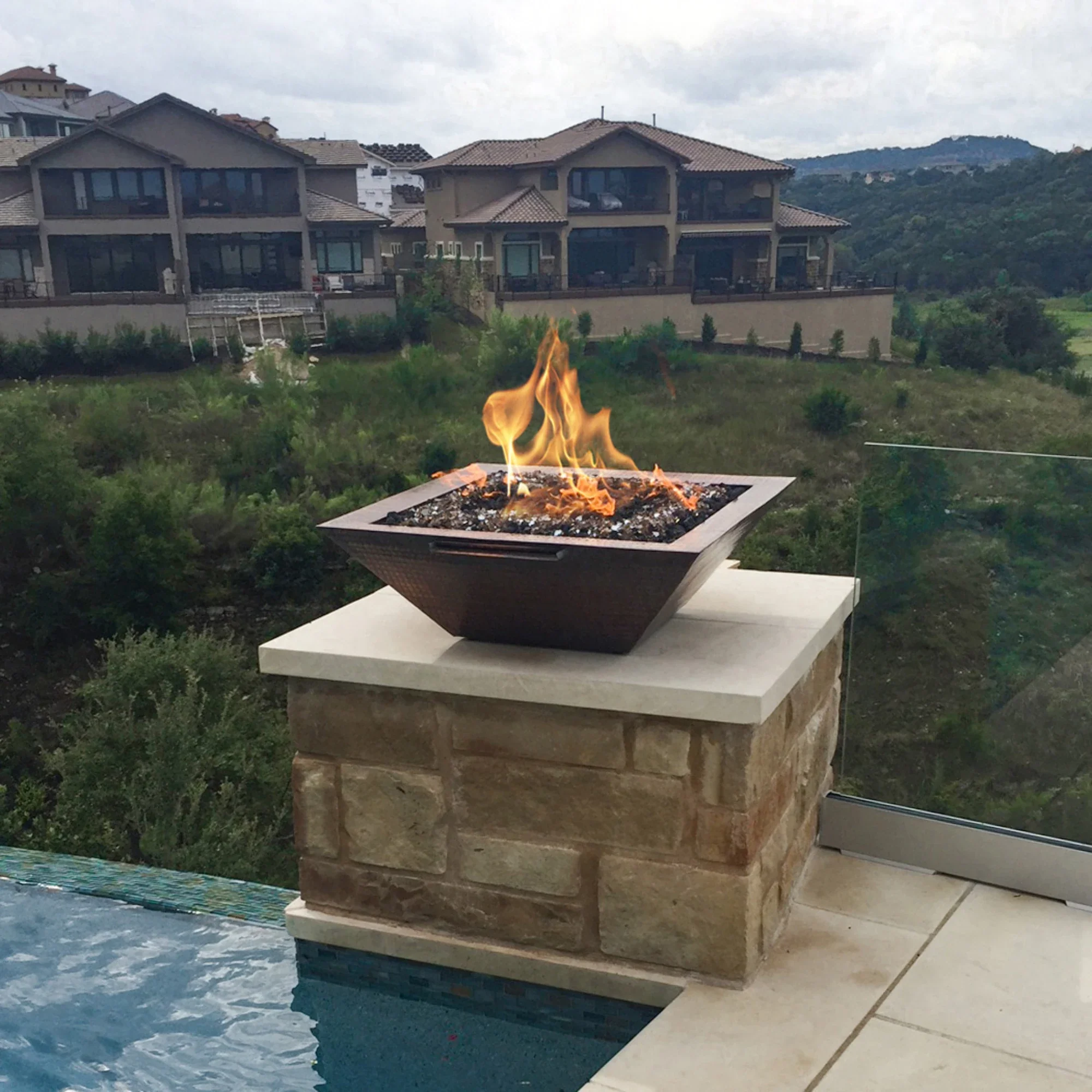 The Outdoor Plus Hammered Patina Copper Maya Fire & Water Bowl - Image 2