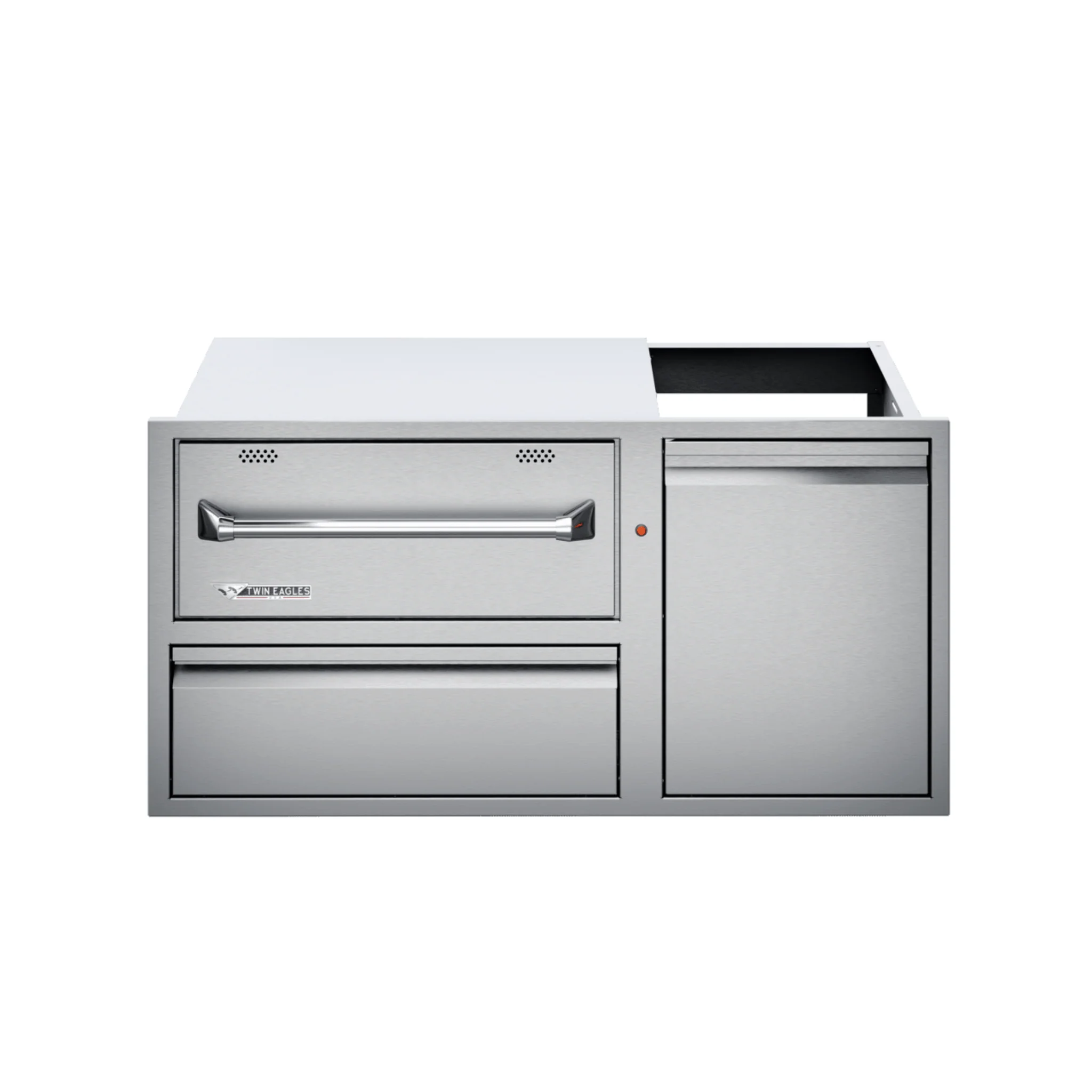 Twin Eagles 42-Inch Built-In 120V Electric Outdoor Warming Drawer with Utility Drawer & Roll-Out Trash/Propane Tank Bin
