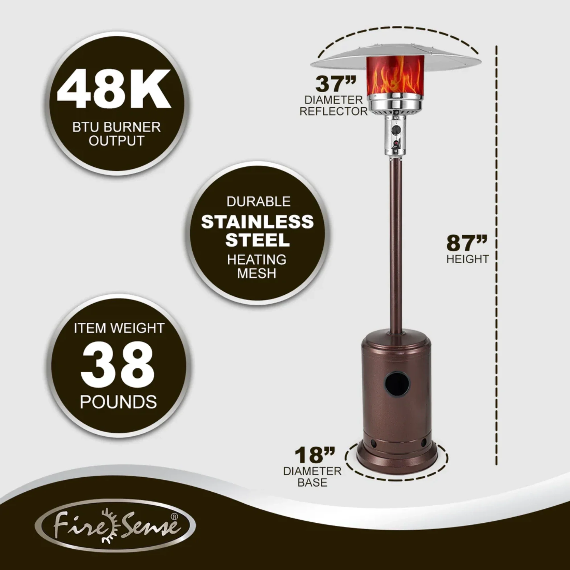 Well Traveled Living Aged Chestnut Finish Propane Gas Patio Heater - Image 4