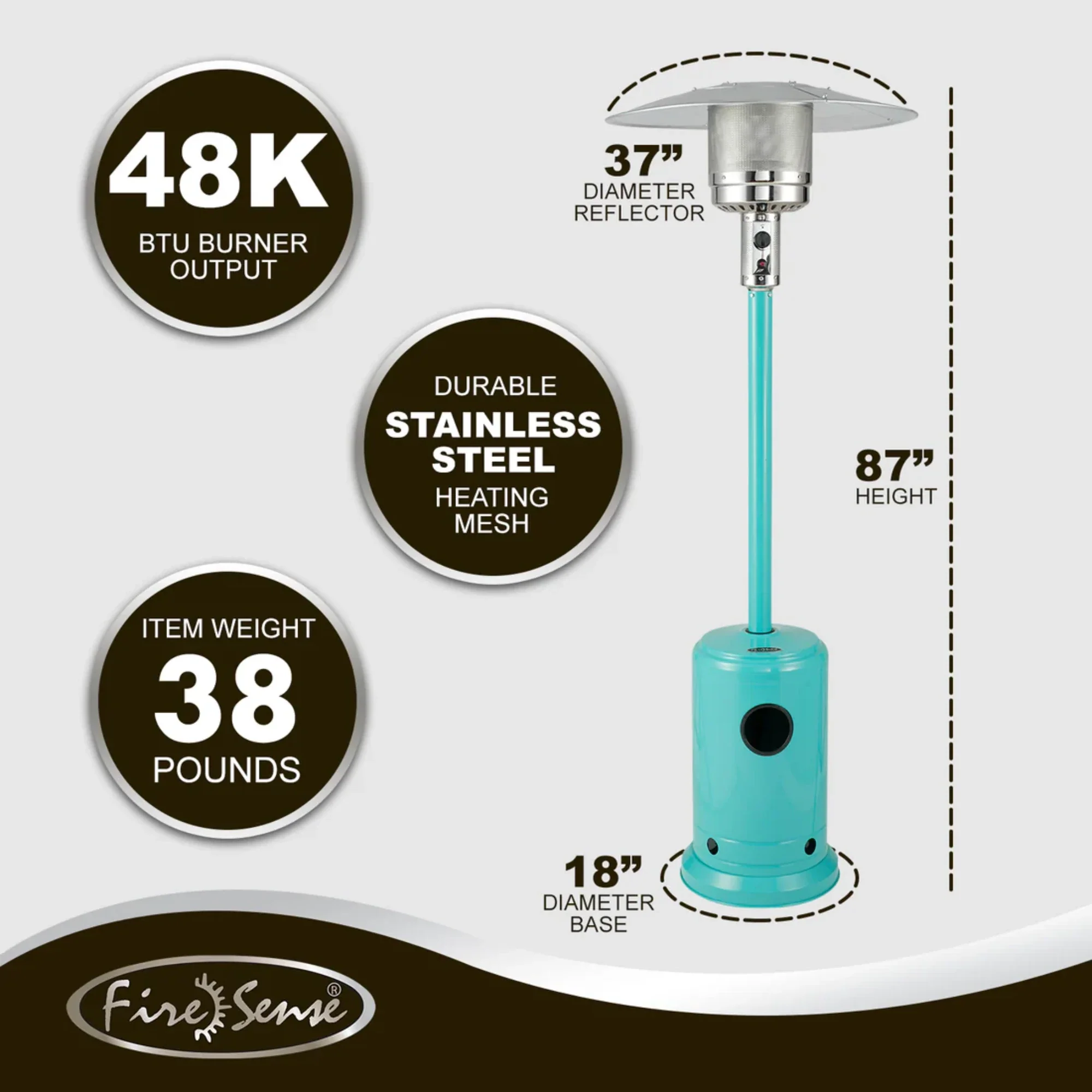 Well Traveled Living Aqua Blue Powder Coated Propane Patio Heater - Image 4