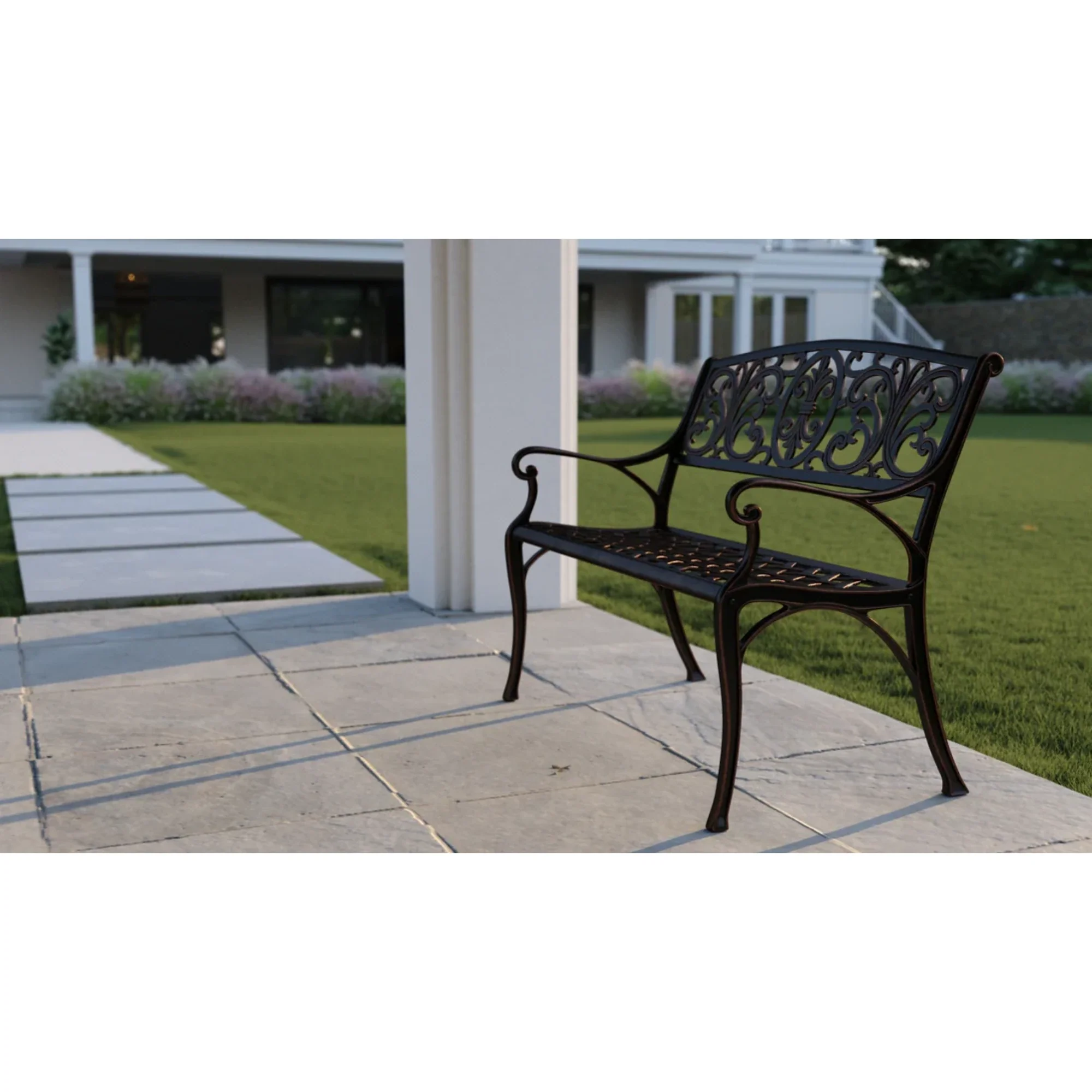 Well Traveled Living Decatur Aluminum Patio Bench in Antique Bronze - Image 6