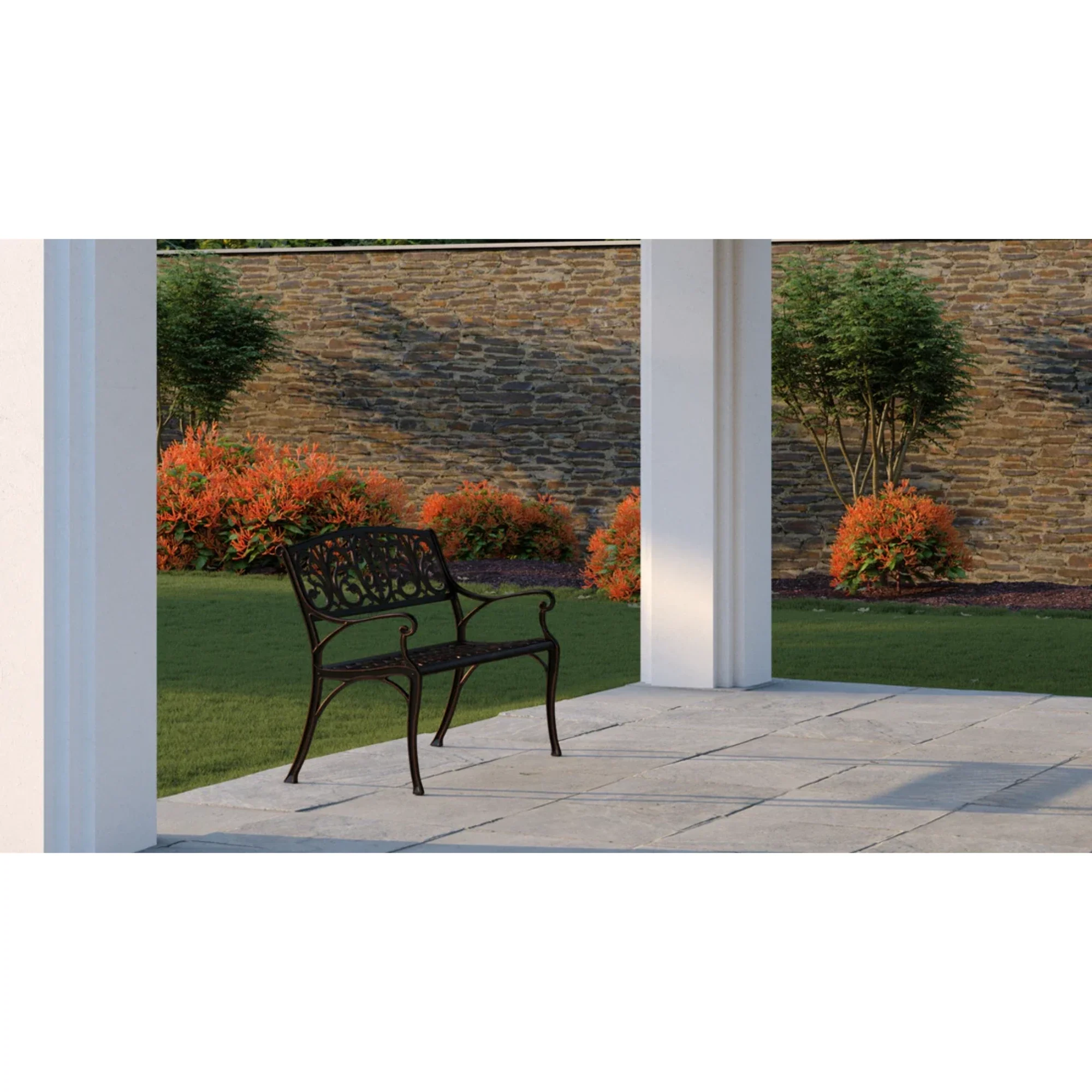 Well Traveled Living Decatur Aluminum Patio Bench in Antique Bronze - Image 8
