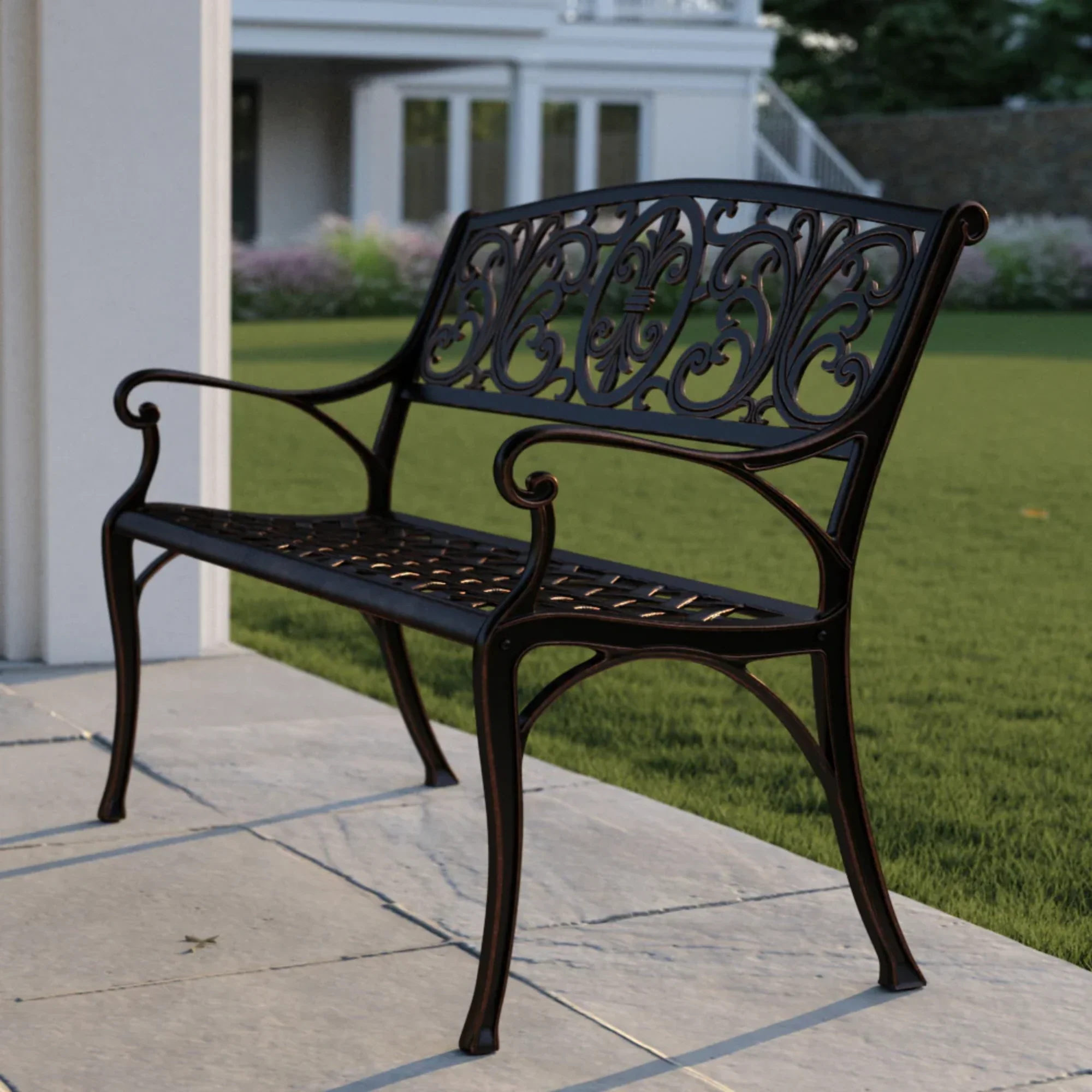 Well Traveled Living Decatur Aluminum Patio Bench in Antique Bronze - Image 9