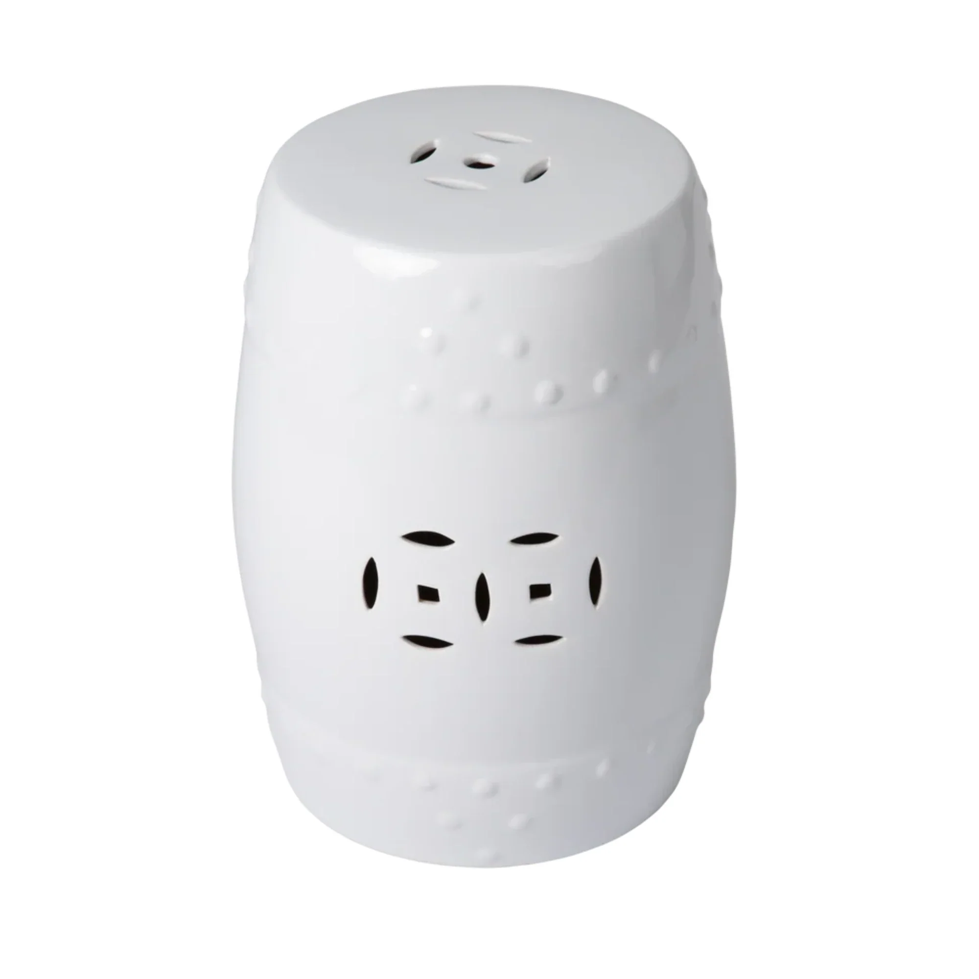 Well Traveled Living Double-Medallion Ceramic Stool in Optic White - Image 3