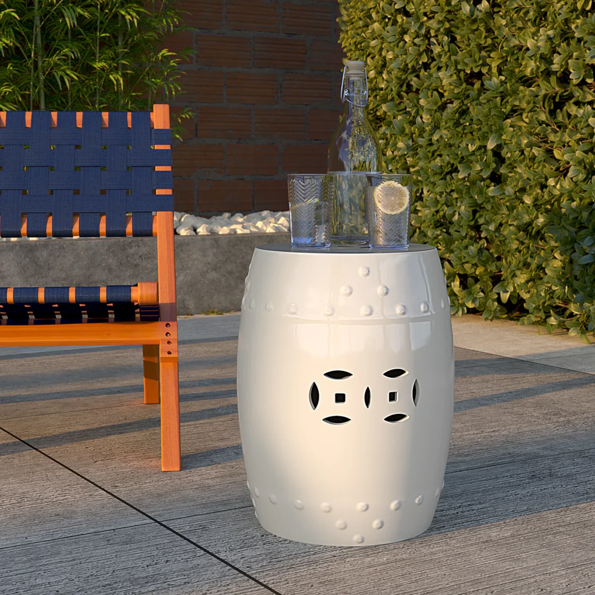 Well Traveled Living Double-Medallion Ceramic Stool in Optic White - Image 7