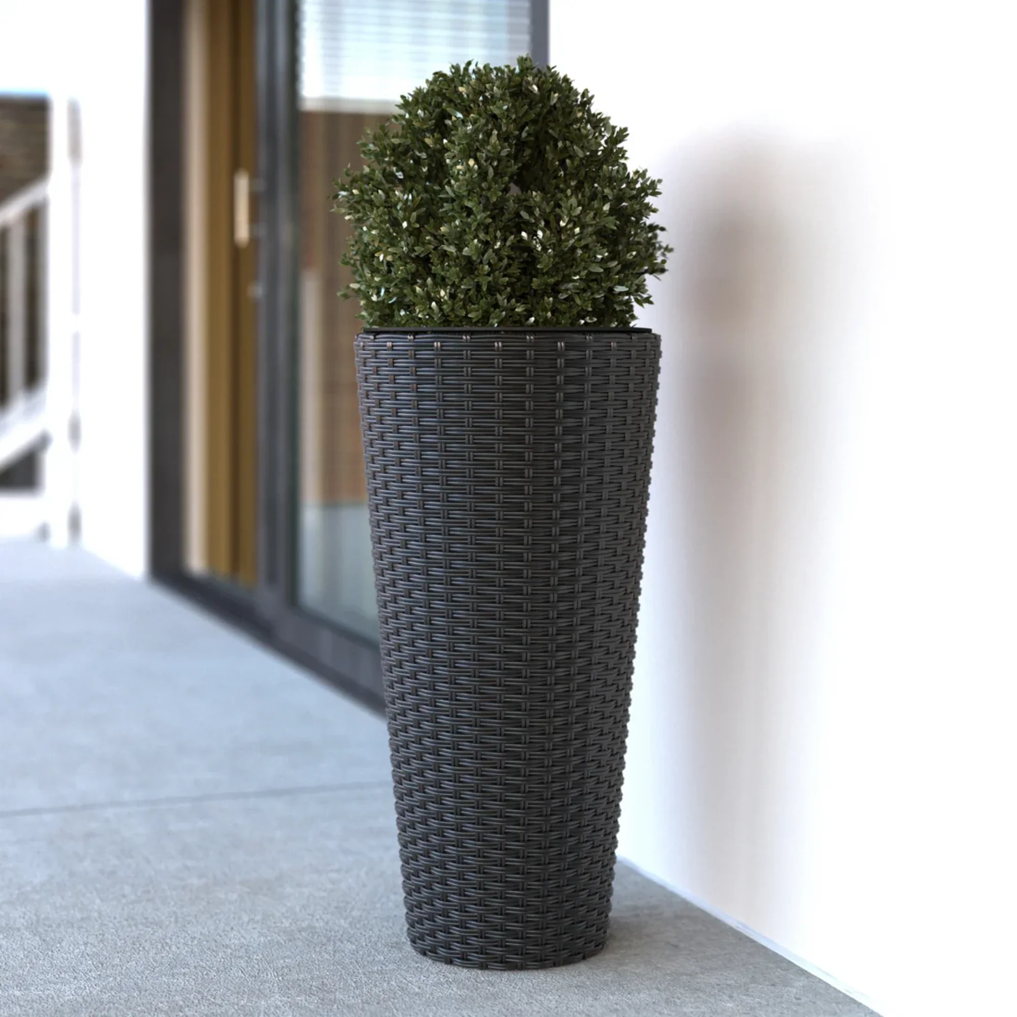 Well Traveled Living Noah Round Wicker Planter 2-piece Set in Black - Image 4