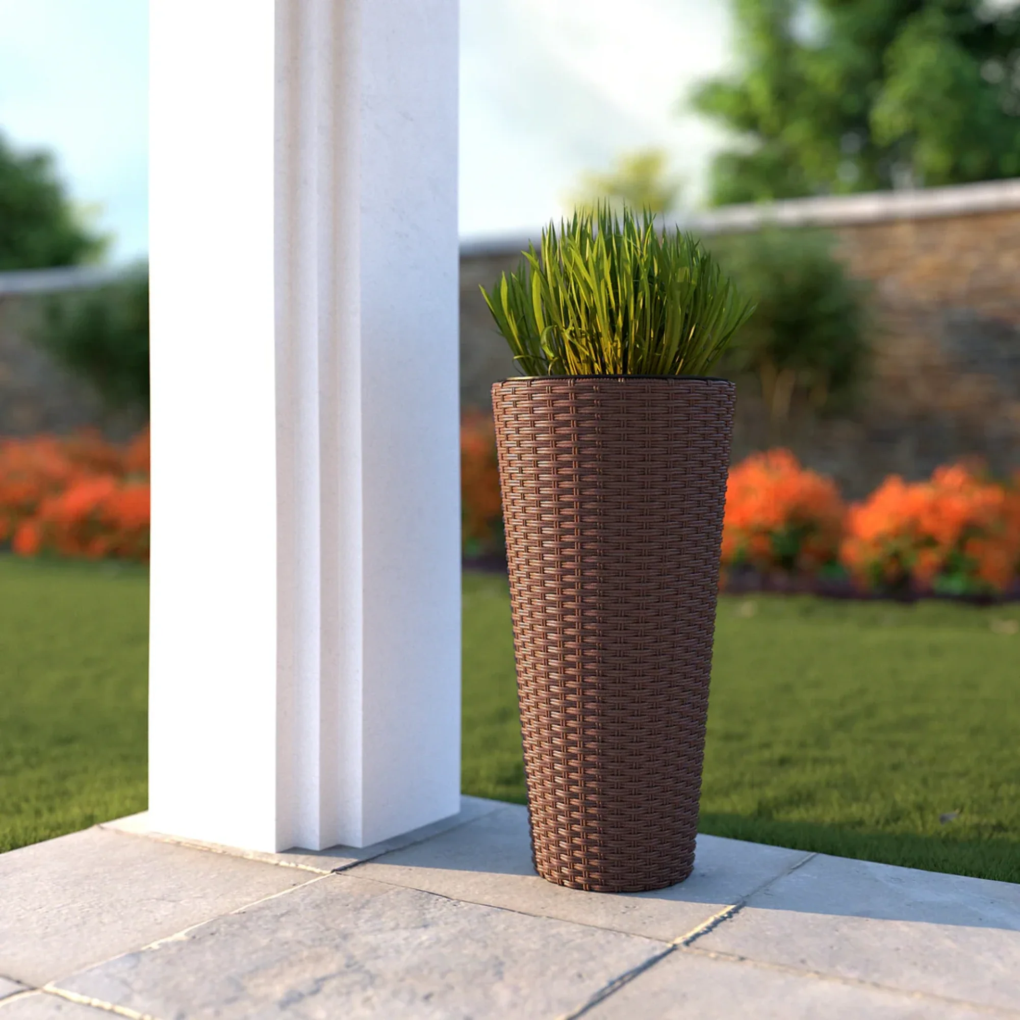 Well Traveled Living Noah Round Wicker Planter in Mocha 2-piece Set - Image 3