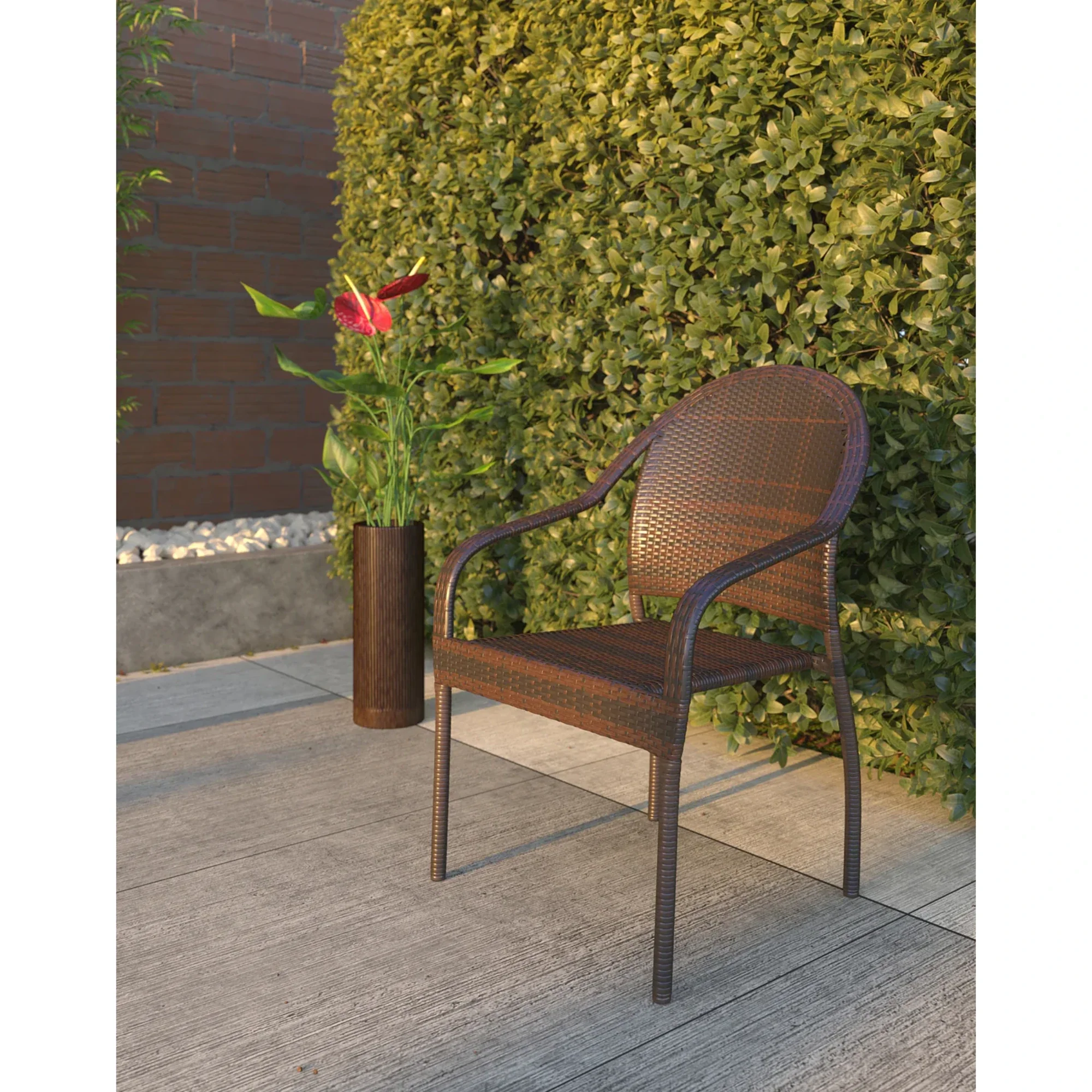 Well Traveled Living Rhodos Café Chair in Mocha All-weather Wicker Set - Image 6