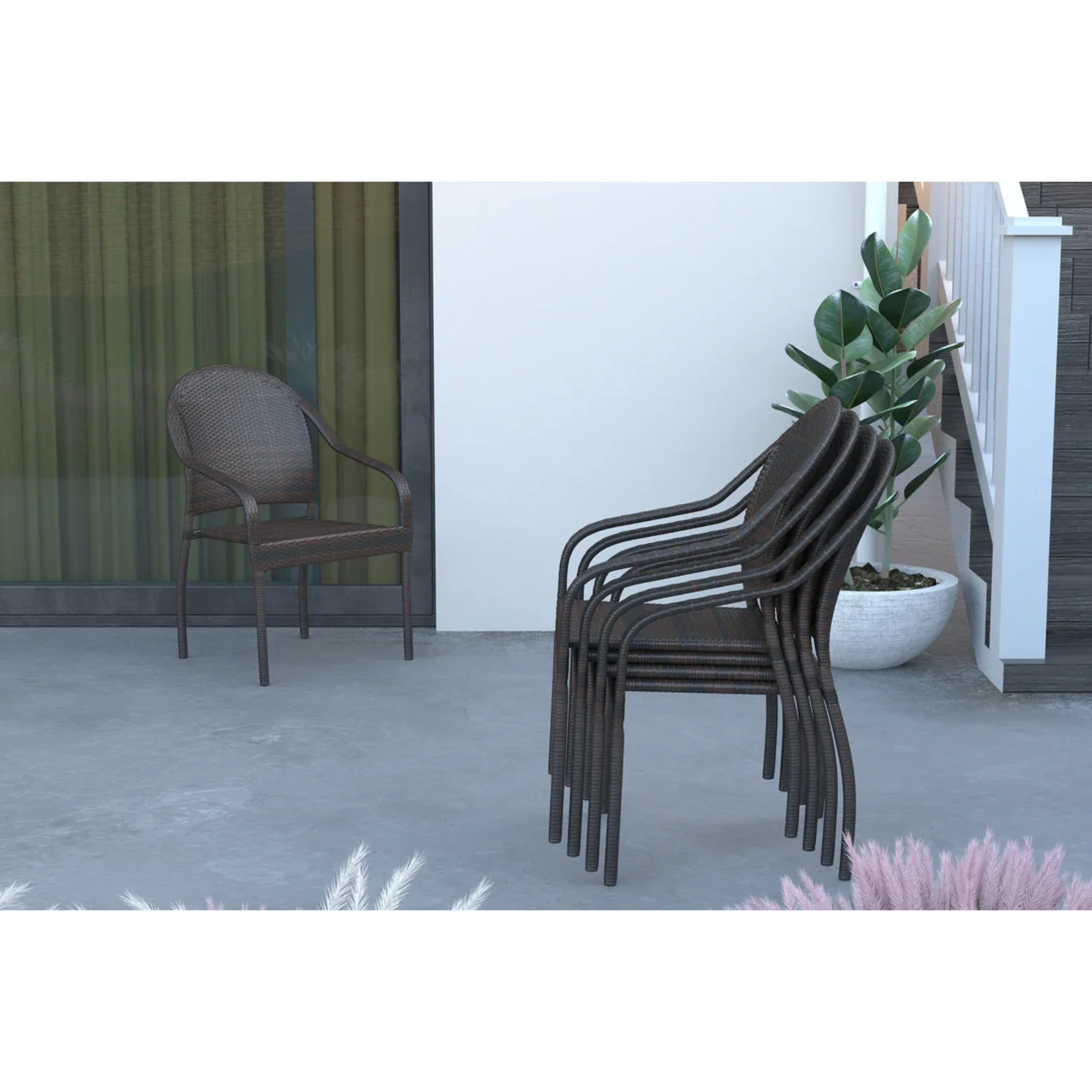 Well Traveled Living Rhodos Café Chair in Mocha All-weather Wicker Set - Image 8