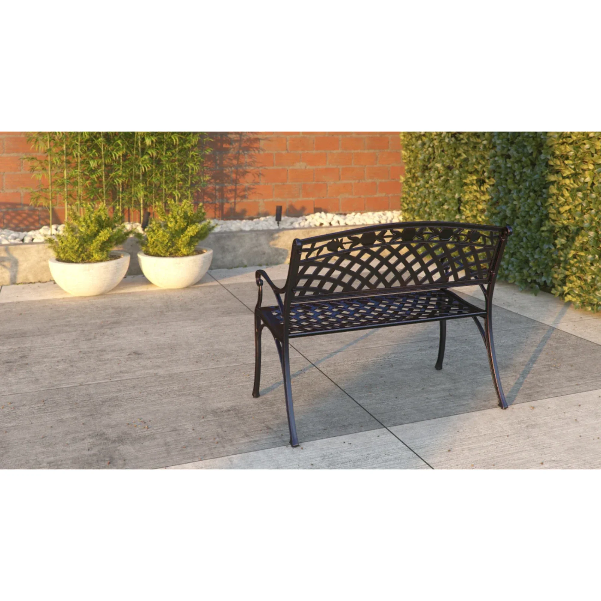Well Traveled Living Scarlet Aluminum Patio Bench in Antique Bronze - Image 10