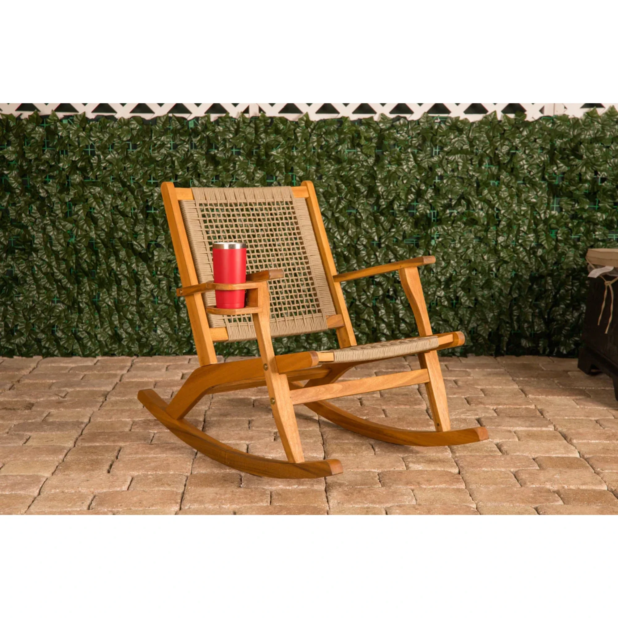 Well Traveled Living Vega Outdoor Rocking Chair with Beverage Holder - Image 5